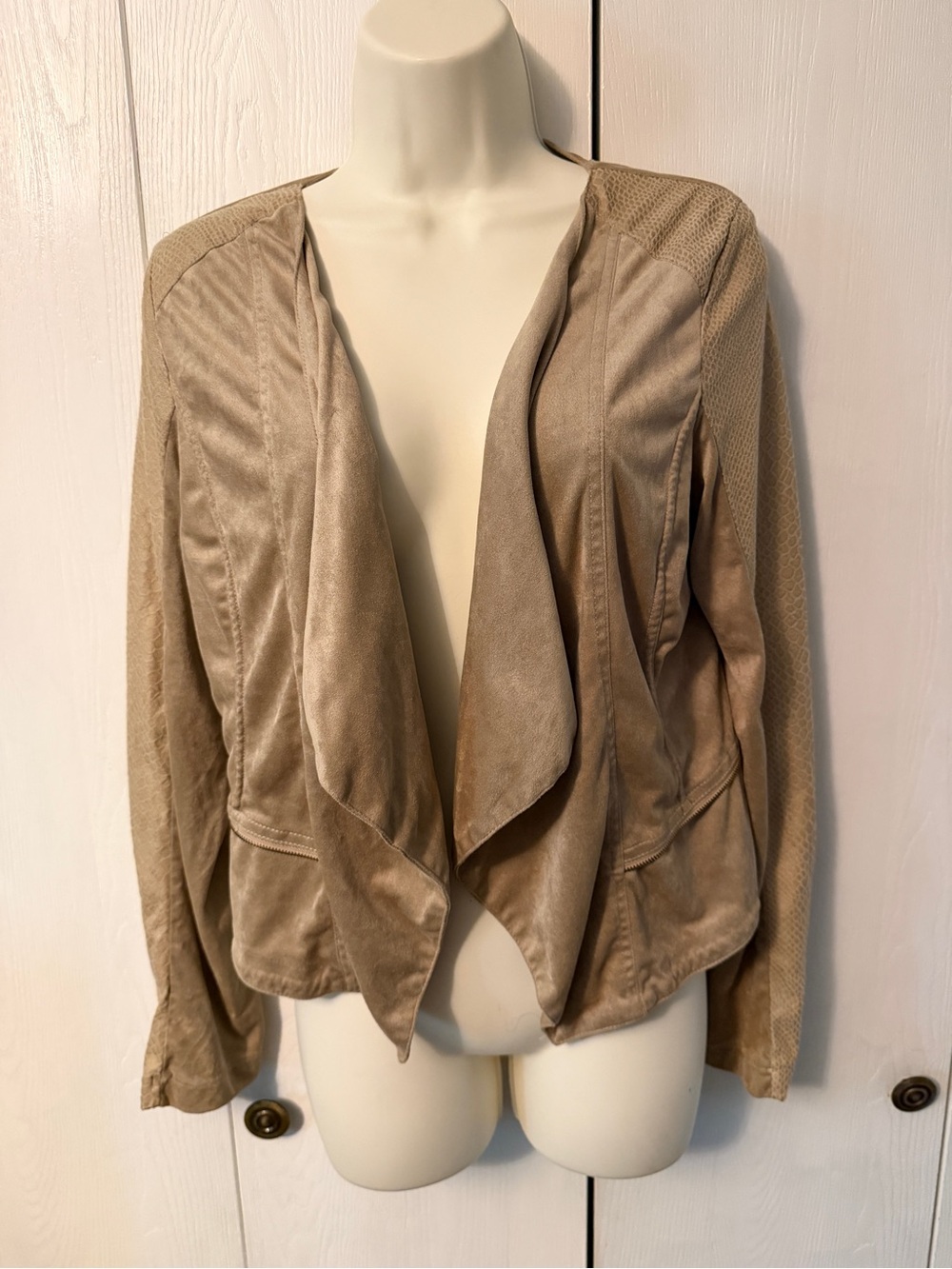 Daytrip Taupe Draped Open Front Jacket